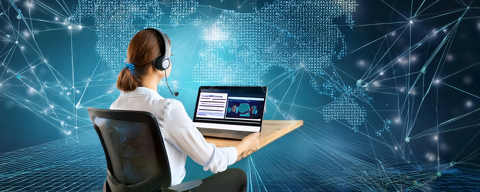 Ilustracja przedstawiająca ekran platformy e-learningowej z interfejsem użytkownika do kursów, testów i certyfikatów