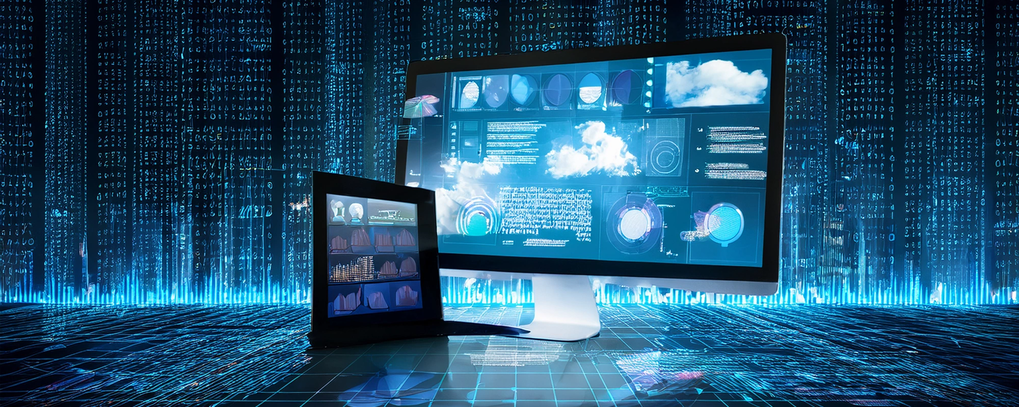 Ilustracja przedstawiająca responsywny panel administracyjny działający na różnych urządzeniach